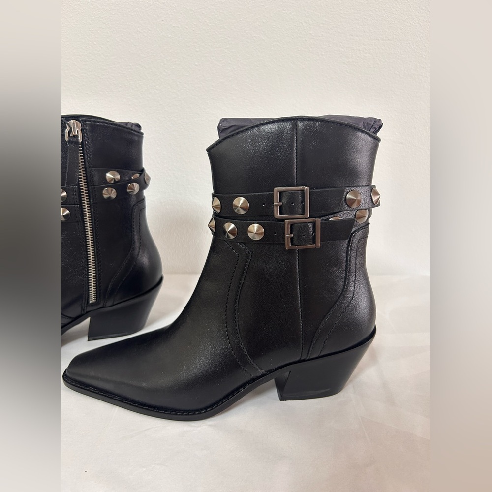 NWT Zara LEATHER STRAP COWBOY ANKLE BOOTS - Picture 8 of 10